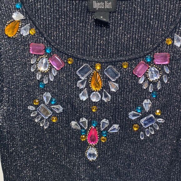 Objects D'art Women's Multicolor Rhinestone Metallic Ribbed Knit Sweater Medium - Picture 3 of 9